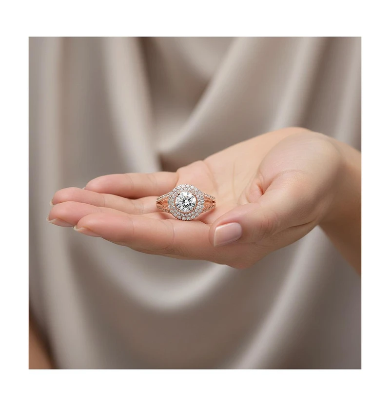 Stunning Sterling Silver 18K Rose Gold Plated with Big Round Cubic Zirconia Ring