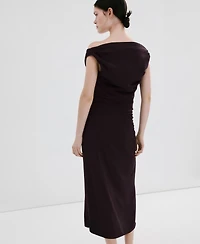Mango Women's Crossover Neckline Ruched Dress
