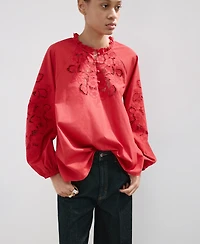 Mango Women's Lace Accents Embroidered Blouse