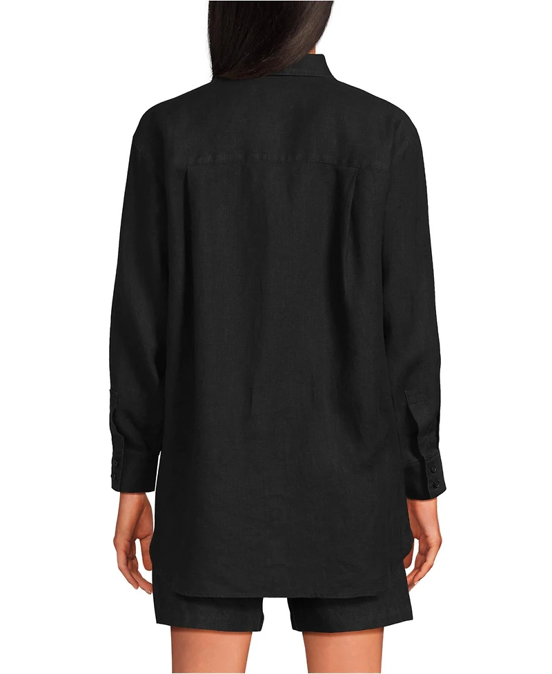 Lands' End Women's Linen Oversized Button Front Shirt