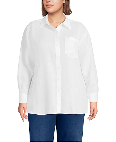 Lands' End Plus Linen Oversized Button Front Shirt