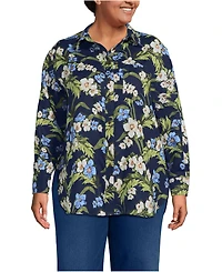 Lands' End Plus Linen Oversized Button Front Shirt