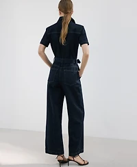 Mango Women's Belt Denim Jumpsuit