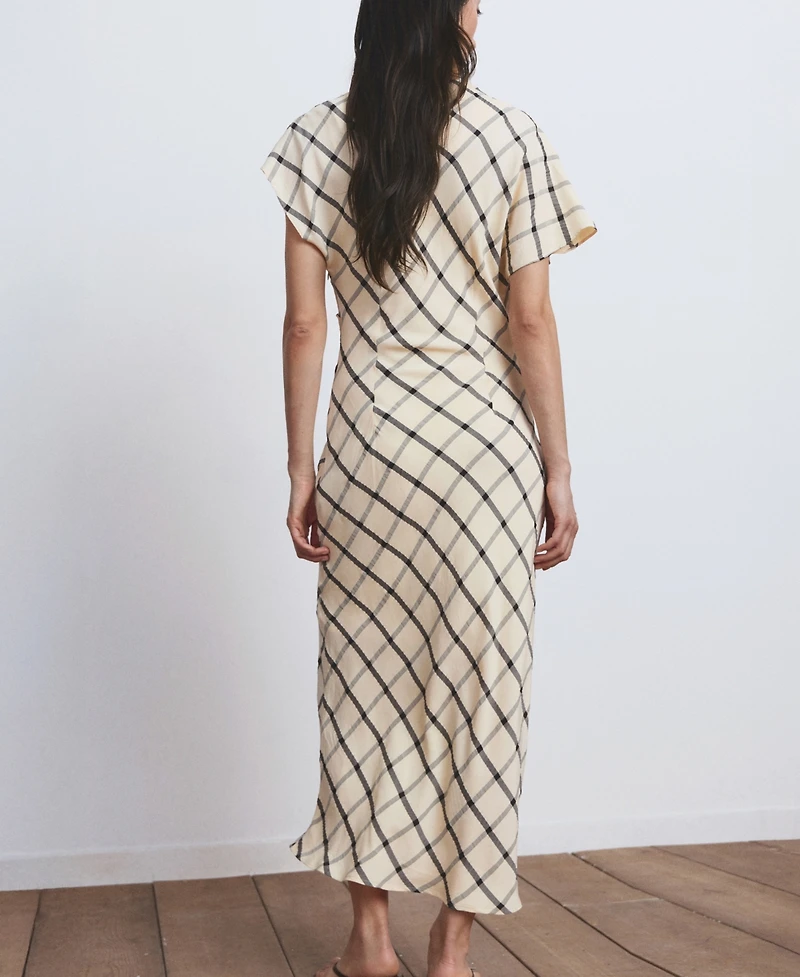 Mango Women's Draped Neckline Checked Dress