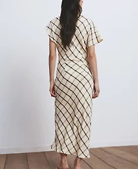 Mango Women's Draped Neckline Checked Dress