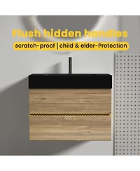 Sillysis Mid-Century Modern Bathroom Vanity with Double Drawers, Quartz Basin