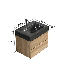 Sillysis Mid-Century Modern Bathroom Vanity with Double Drawers, Quartz Basin