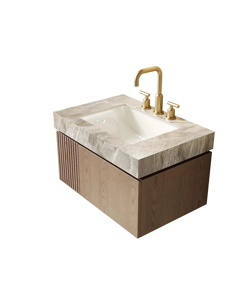 Sillysis Wall Mount Bathroom Vanity with Sintered Stone Top, Ceramic Undermount Sink, Soft Close Storage Cabinet