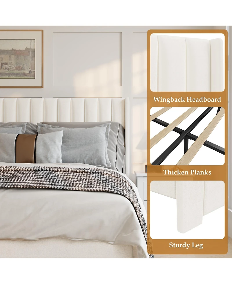 Homfan Bed Frame with 2 Storage Drawers, Velvet Upholstered Platform Bed, No Box Spring Needed, Noise Free