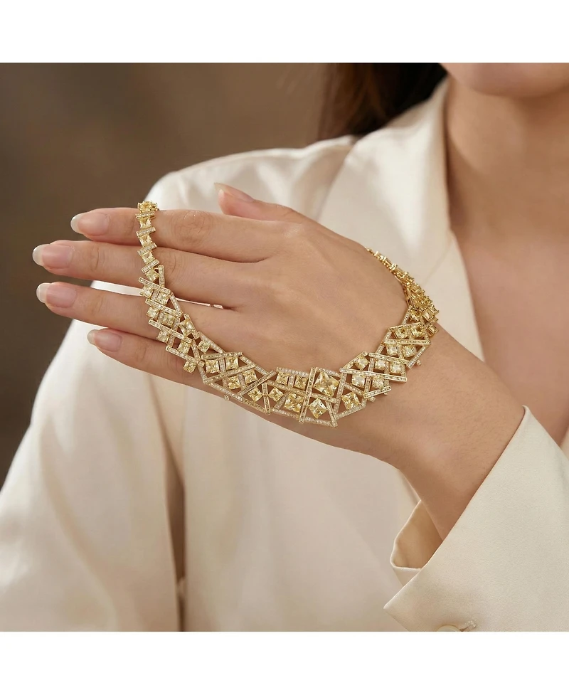 Mesmerizing 3D Geometric Cluster Eternity Necklace with Graduated Basketweave Stack