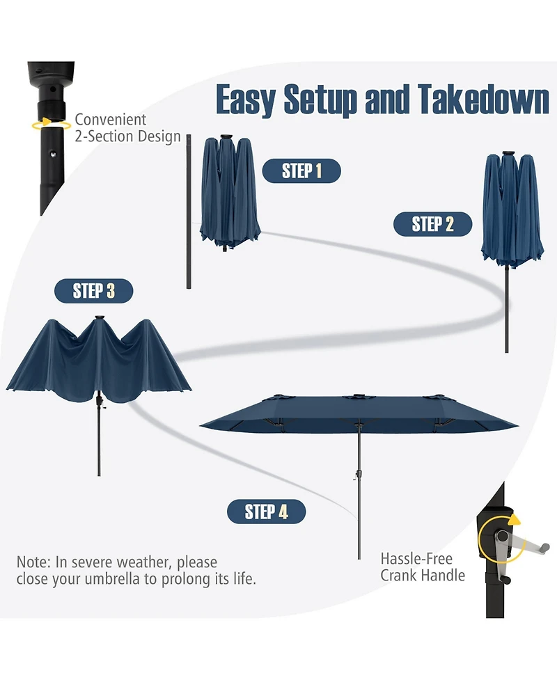 Sugift 15 5 Feet Extra Large Patio Umbrella with Led Solar Lights and Crank Handle