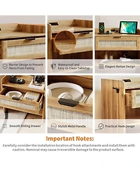 gaomon Home Set of 2 Engineered Wood Rattan Nightstands, Storage End Tables