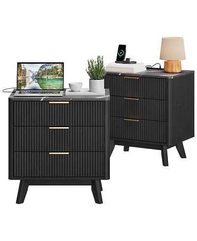 gaomon Home Set of 2, 3-Drawer Nightstand Wooden Storage Cabinet