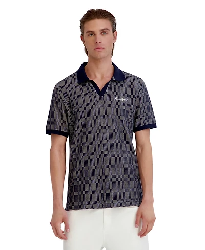 Karl Lagerfeld Paris Men's Textured Color Blocking Stripes Polo Shirt