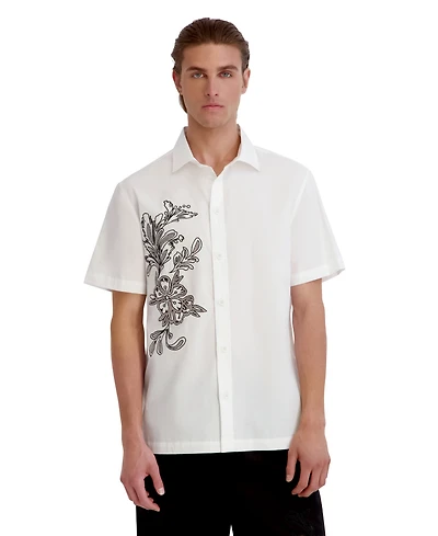 Karl Lagerfeld Paris Men's Laser Cut Embroidered Flower Woven Shirt