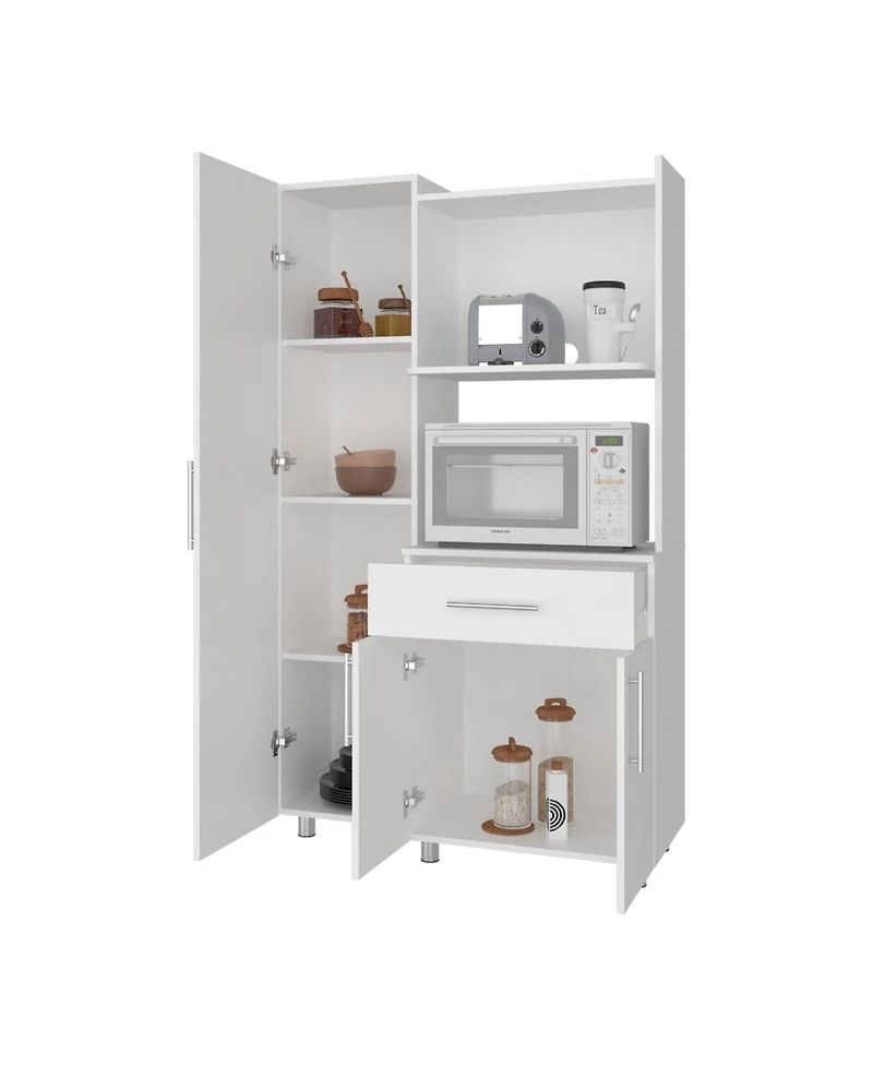 Fm Furniture Soul Kitchen Storage Cabinet with Microwave Shelf, Drawer, and Open Compartments