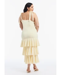 June & Vie Women's and Tie-Strap Ruffle Maxi Dress