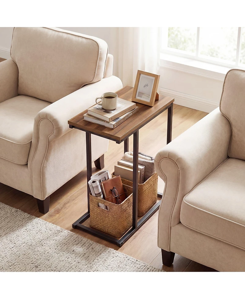 Gymax C-shaped End Table w/Adjustable Foot Pads Small Snack for Living Room