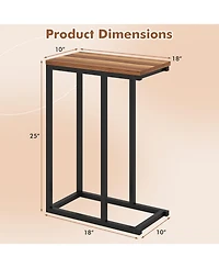 Gymax 2PCS C-shaped End Table w/Adjustable Foot Pads Small Snack for Bedroom Rustic Brown