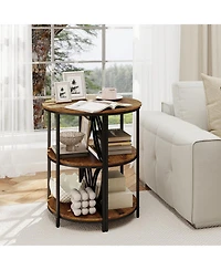 Gymax 3-Tier Half Round End Table w/Study Metal Frame Storage Shelves for Living Room
