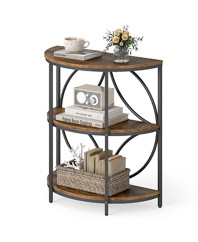 Gymax 3-Tier Half Round End Table w/Study Metal Frame Storage Shelves for Living Room