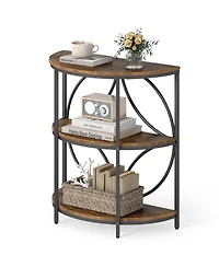 Gymax 3-Tier Half Round End Table w/Study Metal Frame Storage Shelves for Living Room