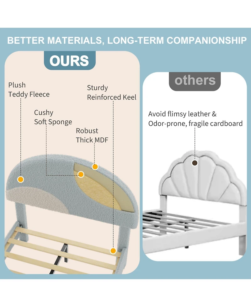 Homfan Modern Boucle Upholstered Kids Bed Frame - Arch Headboard, Wooden Slats, No Box Early Season Needed, Easy Assembly