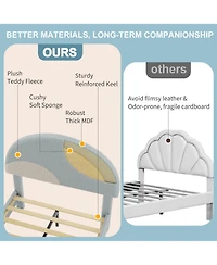 Homfan Modern Boucle Upholstered Kids Bed Frame - Arch Headboard, Wooden Slats, No Box Early Season Needed, Easy Assembly