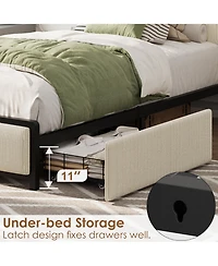Homfan Upholstered Bed Frame with Storage Headboard, 2 Drawers and Charging Station