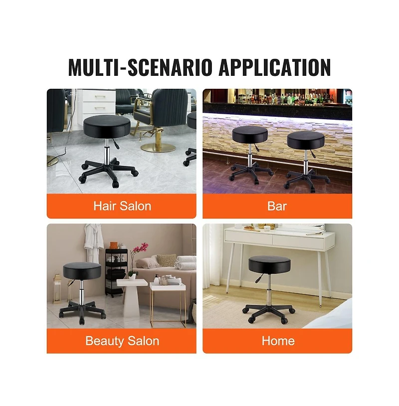 Sugift Adjustable Height Rolling Stool with 400 lbs Capacity, 15.7 in Pu Leather Cushion, 5 Swivel Casters