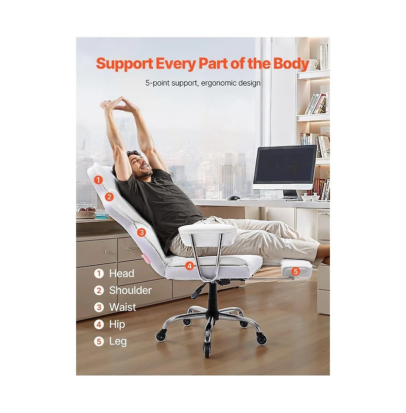Sugift Reclining Office Chair with Retractable Footrest, 350 lbs Capacity, Pu Leather Wide Seat and Lumbar Support
