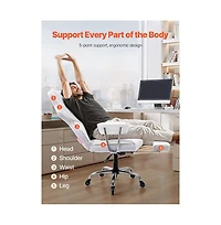 Sugift Reclining Office Chair with Retractable Footrest, 350 lbs Capacity, Pu Leather Wide Seat and Lumbar Support