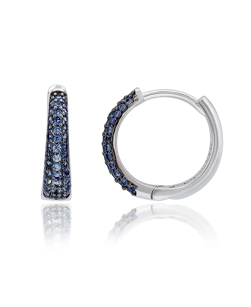 Suzy Levian Sterling Silver Pave Sapphire Petite Huggie Hoop Earrings