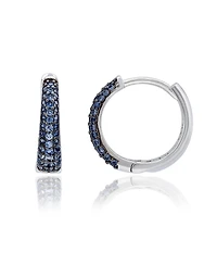 Suzy Levian Sterling Silver Pave Sapphire Petite Huggie Hoop Earrings
