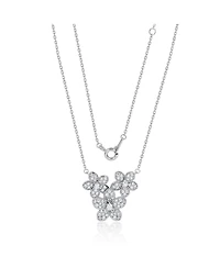 Suzy Levian New York Sterling Silver Pave Cubic Zirconia Flower Cluster Trio Necklace