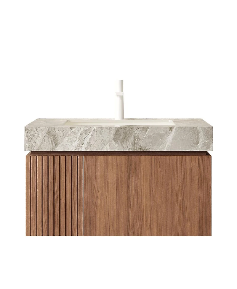 Sillysis 30" Italian Style Bathroom Vanity with Sintered Stone Top, Wall Mounted Floating Cabinet, Soft Close Drawer and Doors