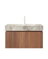 Sillysis 30" Italian Style Bathroom Vanity with Sintered Stone Top, Wall Mounted Floating Cabinet, Soft Close Drawer and Doors