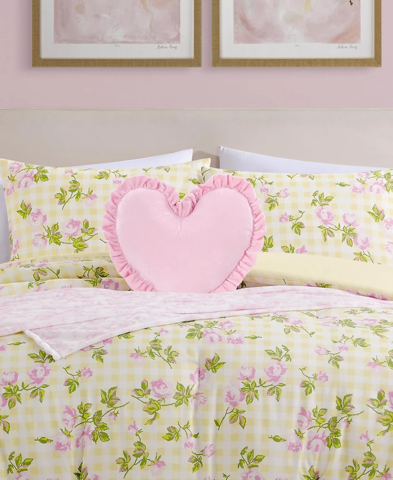 Betsey Johnson Gingham Rose Microfiber 4-Piece Comforter Set, Twin/Twin Xl