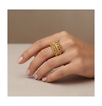 14k Yellow Gold Plated Concave Filigree Wire Dome-Shaped Artistic Adjustable Ring