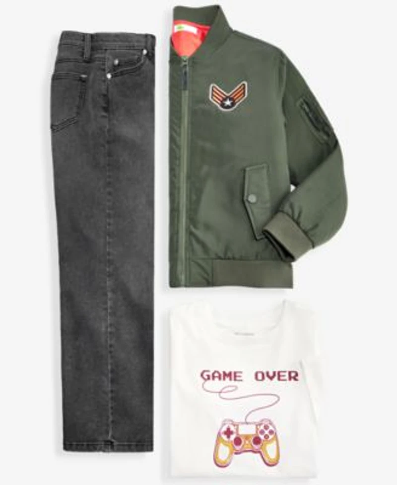 Epic Threads Boys 5 20 Bomber Jacket Game Over Tee Loose Fit Jeans Macys Exclusive