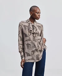 Reistor Women's Relaxed-Fit Top with Front-tie Animal Print