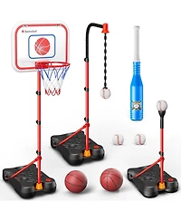 HopeRock 2 in 1 Kids Basketball Hoop and T Ball Set, Adjustable Basket Ball Stand,Hanging Tee Baseball