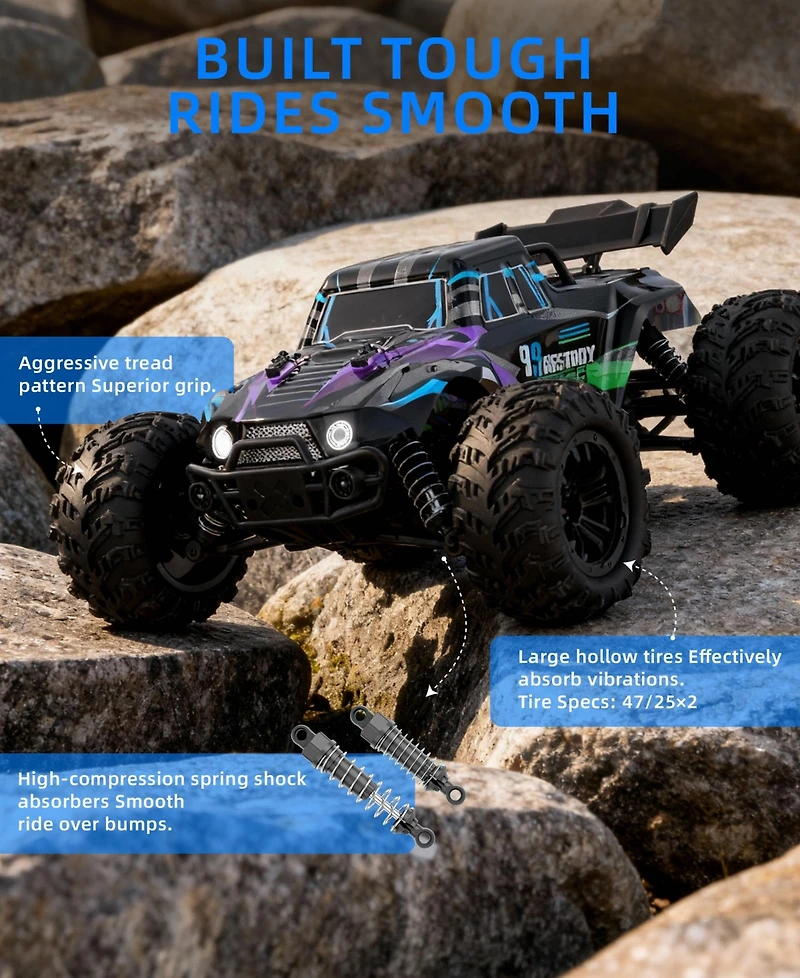 Sugift High-Speed 1:16 4WD Remote Control Car Toy with Led Lights and Dual Batteries, Great Gift for Kids
