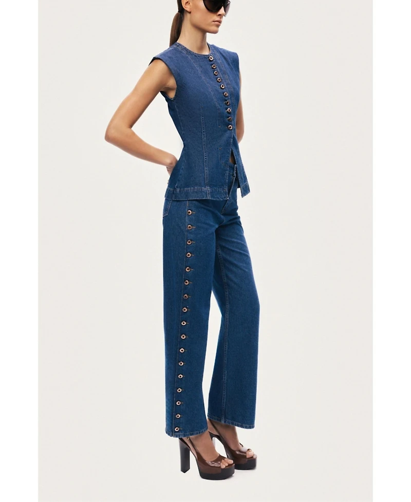Nocturne Women's Eyelet Detail Wide-Leg Denim Pants