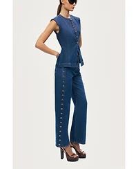 Nocturne Women's Eyelet Detail Wide-Leg Denim Pants