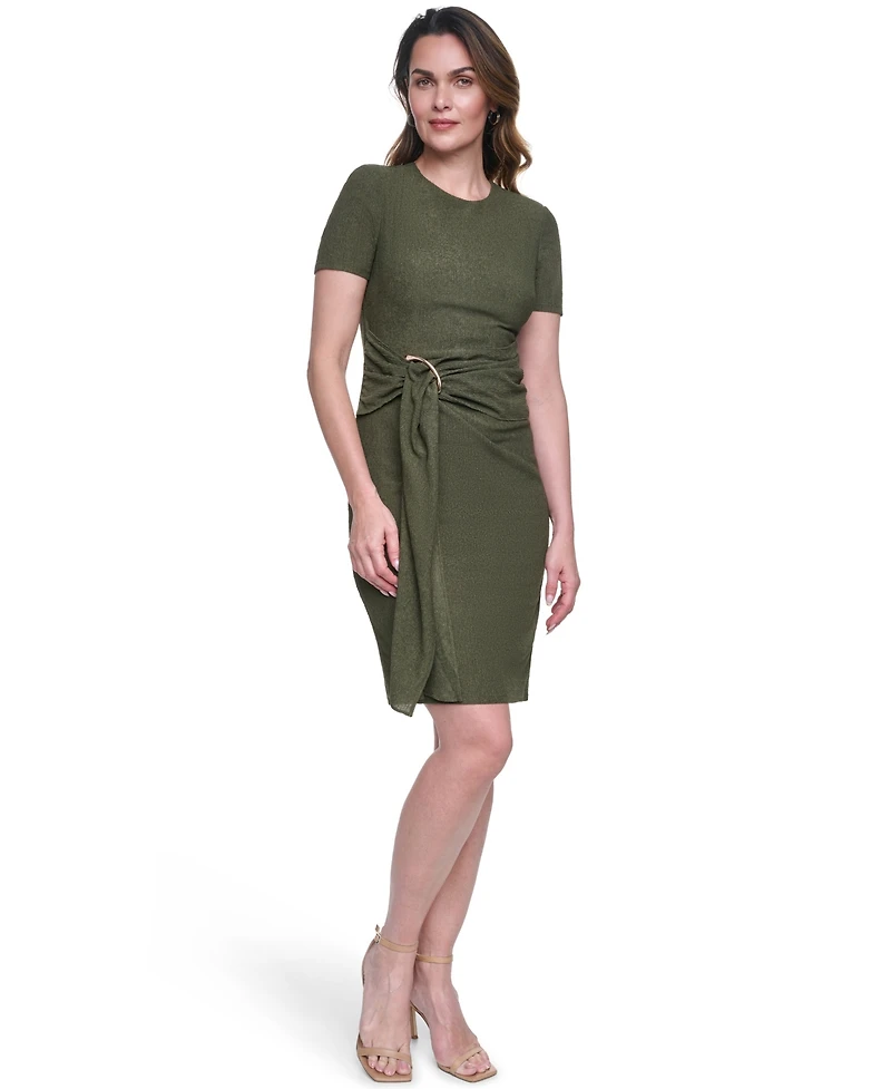 Vince Camuto Women's Textured Knit Draped Waist Bodycon Dress