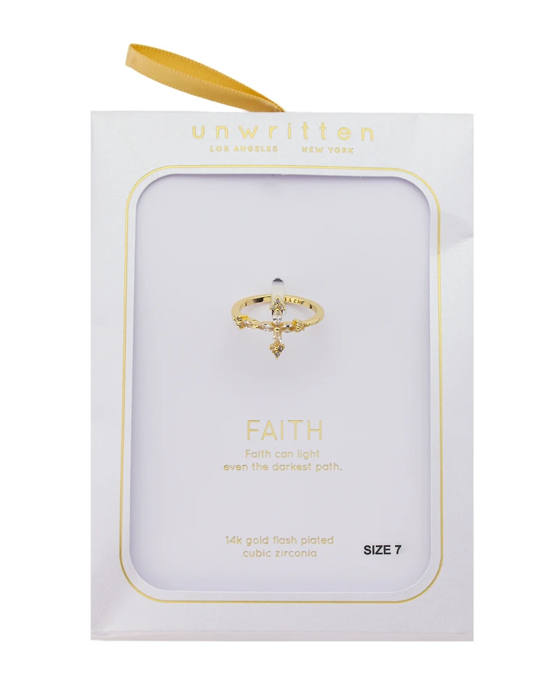 Unwritten Gold-Tone Cubic Zirconia Cross Ring