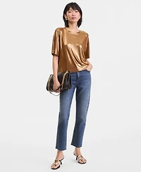 I.n.c. International Concepts Women's Metallic Foil Crewneck T-Shirt, Macy's Exclusive