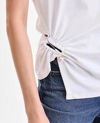I.n.c. International Concepts Women's Short Sleeve Side-Cinched Cotton T-Shirt, Macy's Exclusive