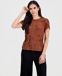 Ak Anne Klein Petite Crewneck Short-Sleeve Printed Top